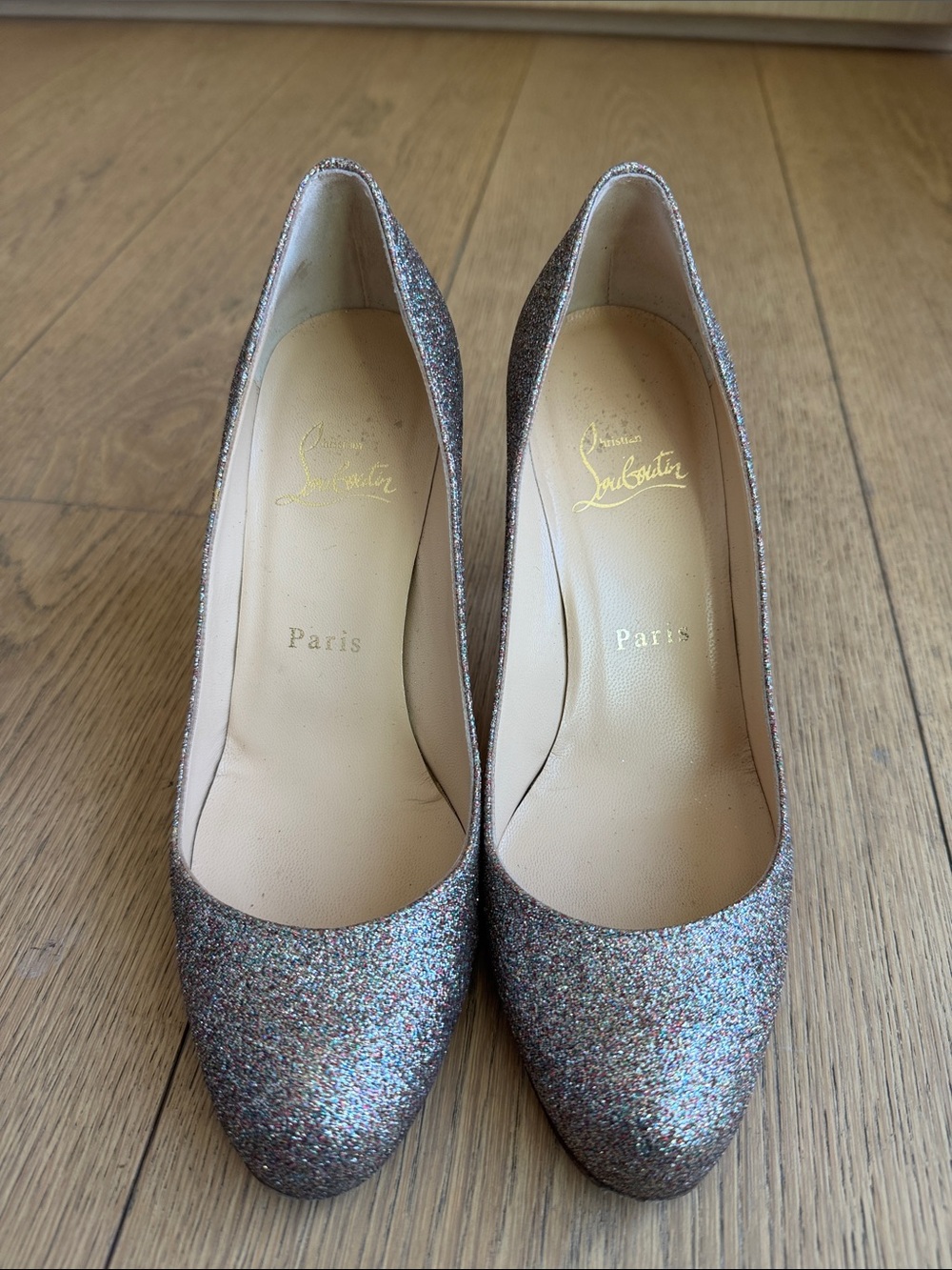 Christian Louboutin Glitter Pointed Pumps in Multicolor Sparkle